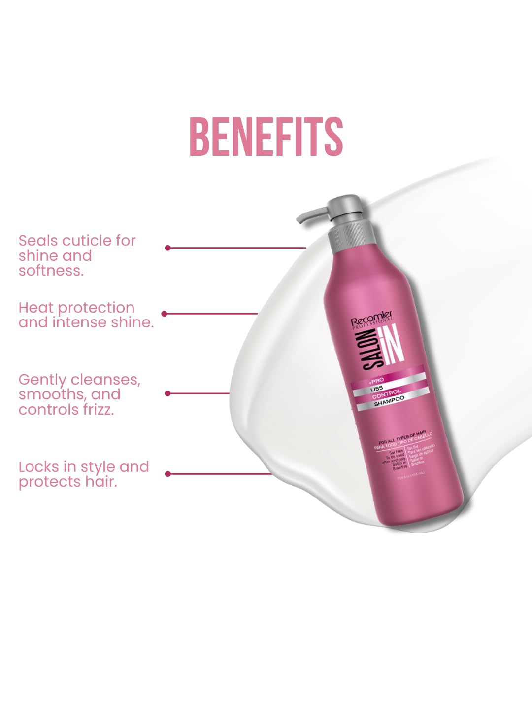 RECAMIER Salon In Liss Control Shampoo foam closeup showcases creamy lather