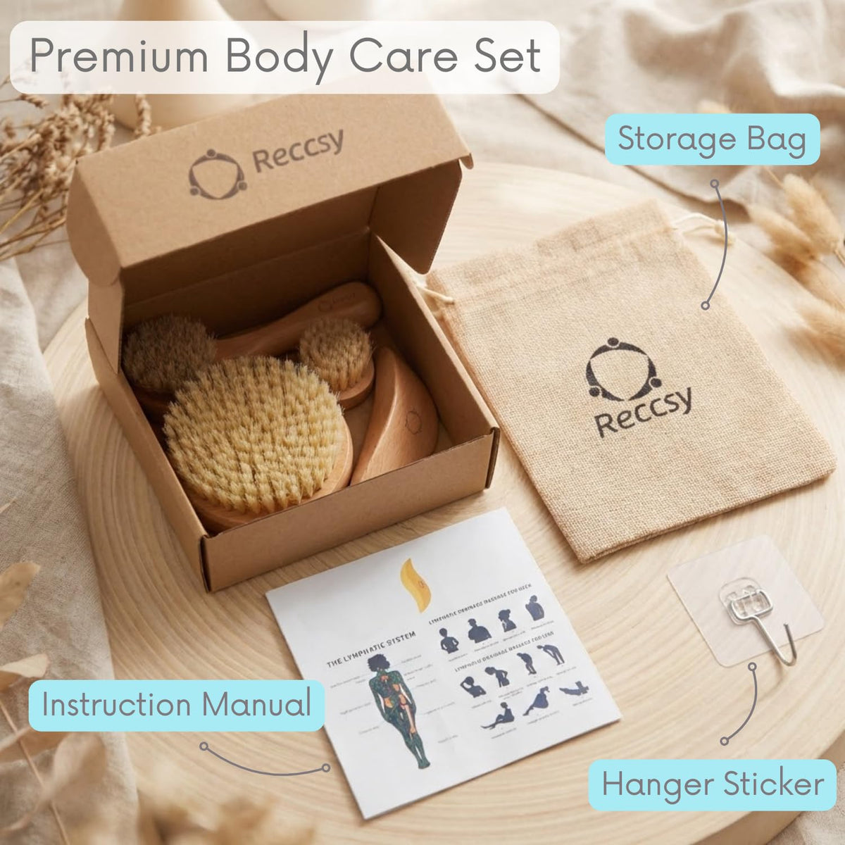 Reccsy exfoliation tool collection ready for full-body and facial care.