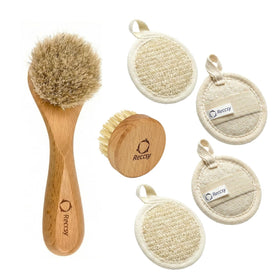Reccsy Face Dry Brush with soft bristle for gentle lymphatic detox.
