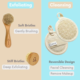Reccsy Face Scrubber with boar bristles targets the T-zone for cleansing.