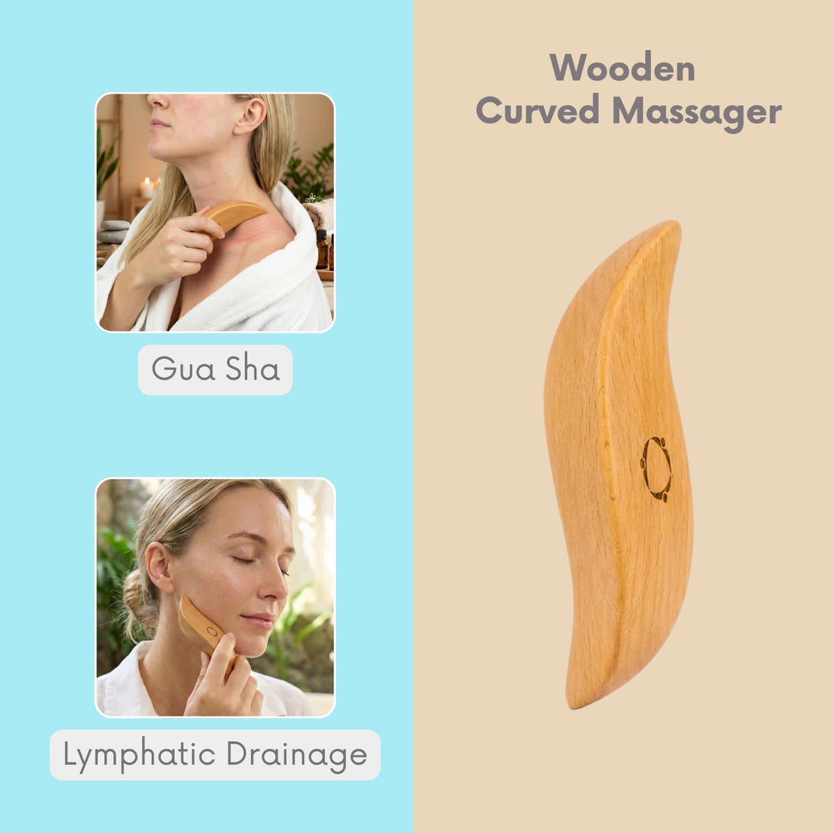 Reccsy lymphatic drainage routine using the curved wooden tool after shower for gentle fluid movement.