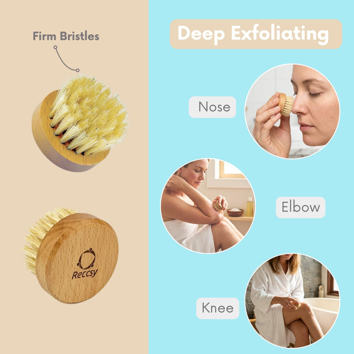 Reccsy wooden curved massage tool for lymphatic drainage massage after shower.