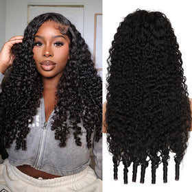 Recomtic 24inch lace-front wig with Burmese curly on model, natural length and fullness