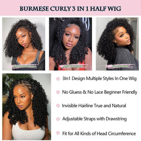 Recomtic half wig Burmese curly with 250 density for fuller volume