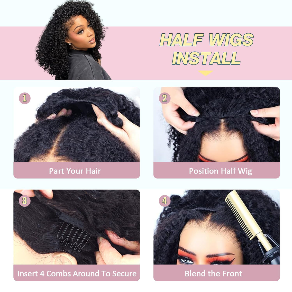 Recomtic half wig with flip headband for glueless quick wear