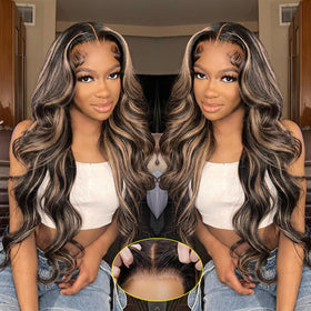 Recomtic highlight wig with glueless 5x5 HD lace closure for natural parting