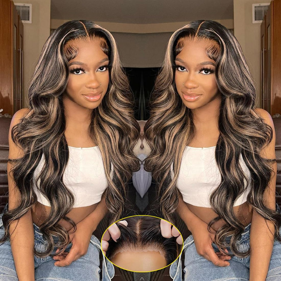 Recomtic highlight wig with glueless 5x5 HD lace closure for natural parting
