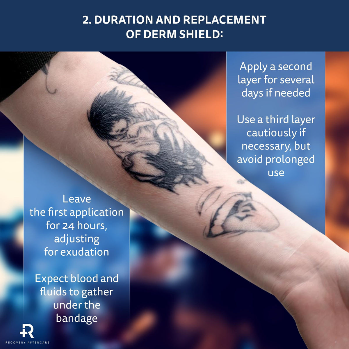 Recovery Aftercare Derm Shield flexible cover for tattoo protects against friction