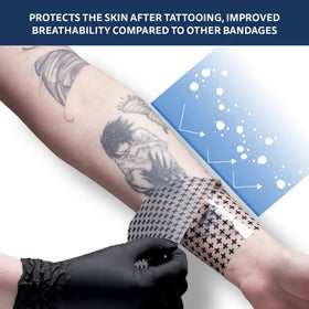Closeup of the patch protecting skin and ink from dirt during healing.
