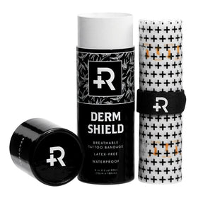 Recovery Aftercare Derm Shield patch on new tattoo, latex-free protection during early healing.