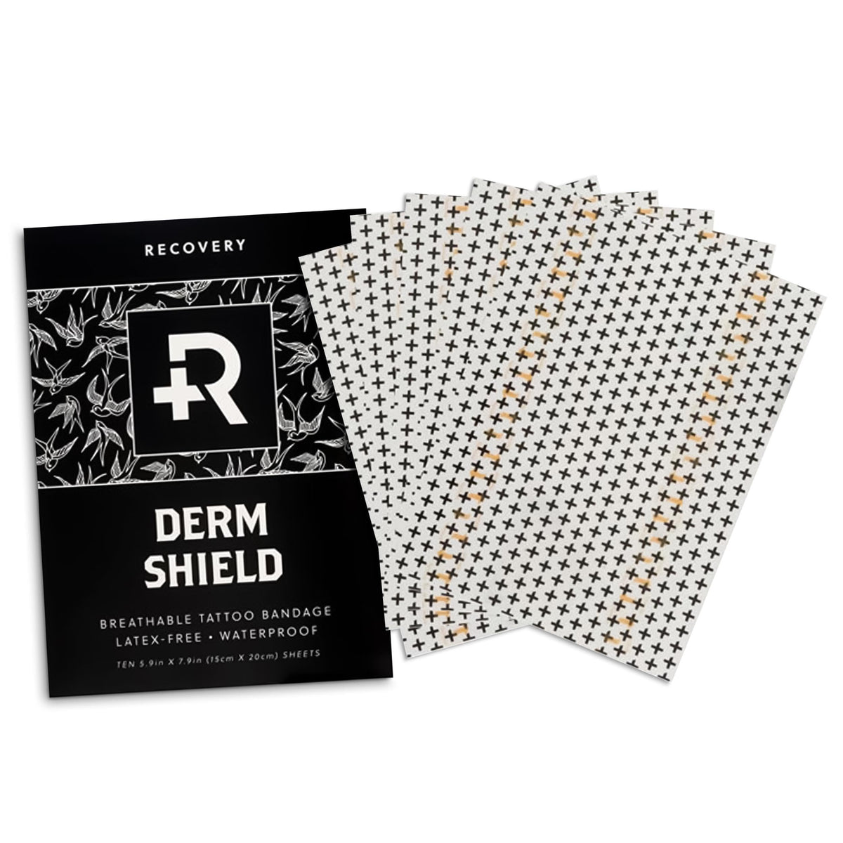 Recovery Aftercare Derm Shield tattoo patch, transparent film protects new ink while staying breathable