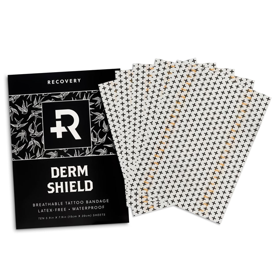 Recovery Aftercare Derm Shield tattoo patch, transparent film protects new ink while staying breathable