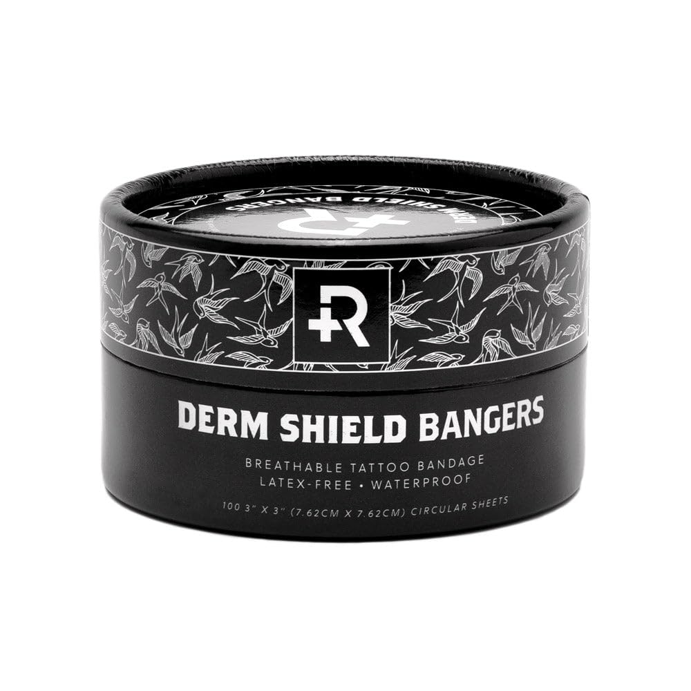 Recovery Derm Shield Bangers 3-inch circle tattoo bandage protects fresh ink discreetly.