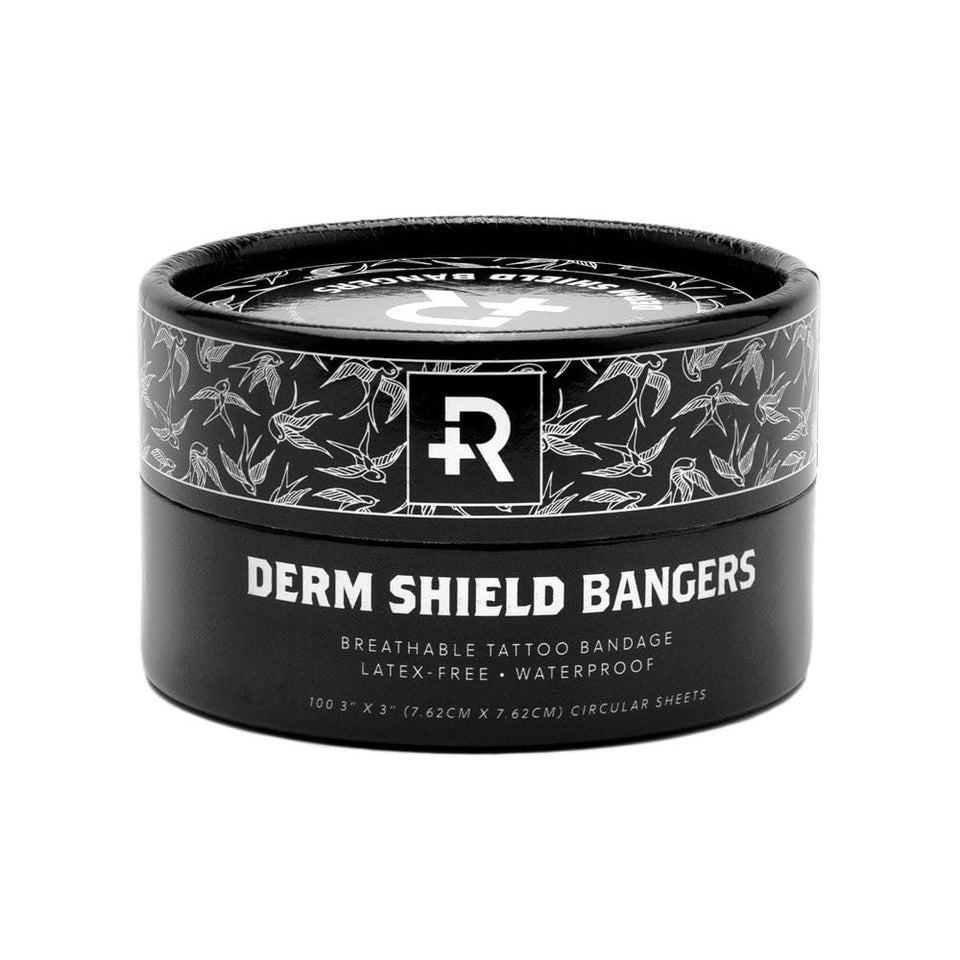 Recovery Derm Shield Bangers 3-inch circle tattoo bandage protects fresh ink discreetly.
