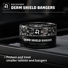 Recovery Derm Shield Bangers transparent matte bandage blends with skin.