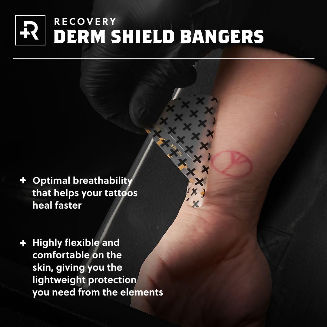Recovery Derm Shield Bangers tub of 100 bandages for studios and home use.