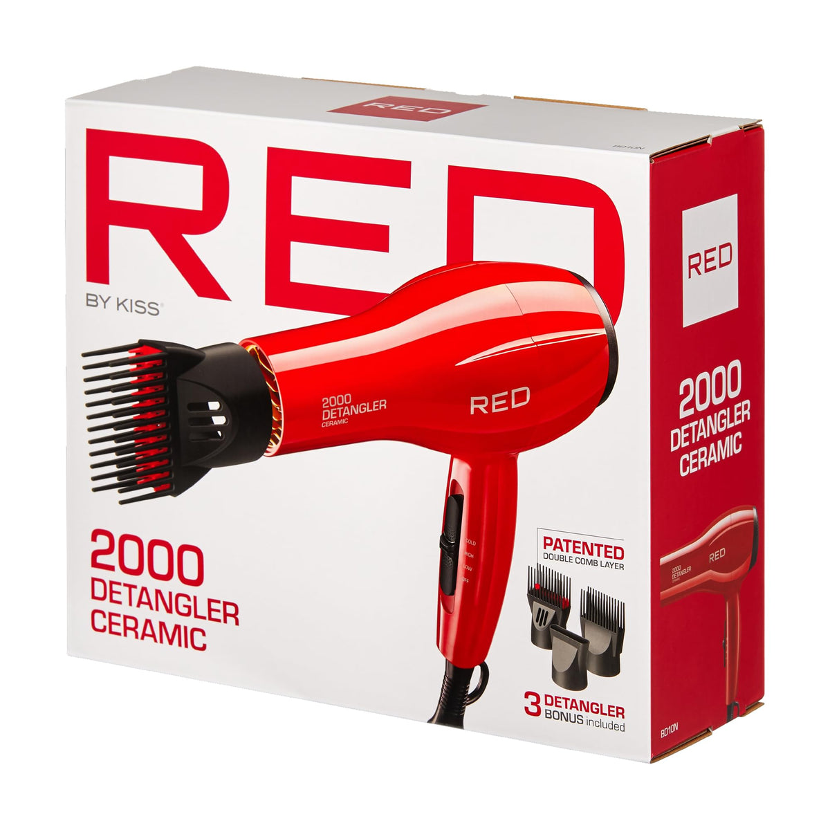Red by Kiss Detangler Dryer Plus hanging-loop enables convenient storage