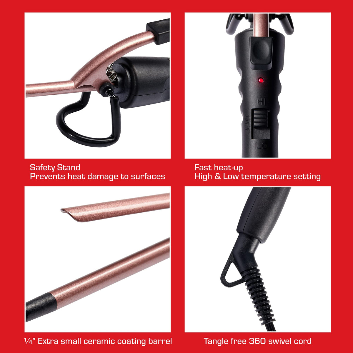 Red by Kiss Curling Iron Pencil 1.25in heat settings show versatile styling options.