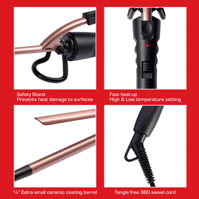 Red by Kiss Curling Iron Pencil 1.25in heat settings show versatile styling options.