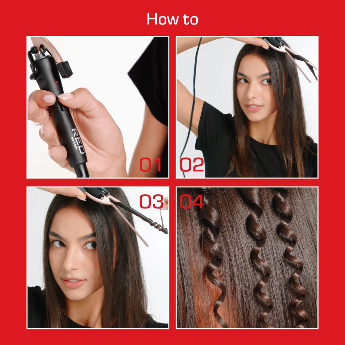 Red by Kiss Curling Iron Pencil 1.25in silicone stand demonstrates safe, stable storage.