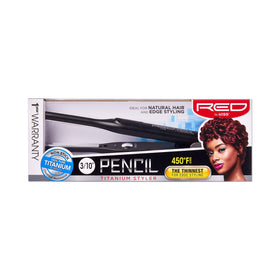 Red by Kiss Titanium Styler Pencil Flat Iron edges close-up for precise edge work.