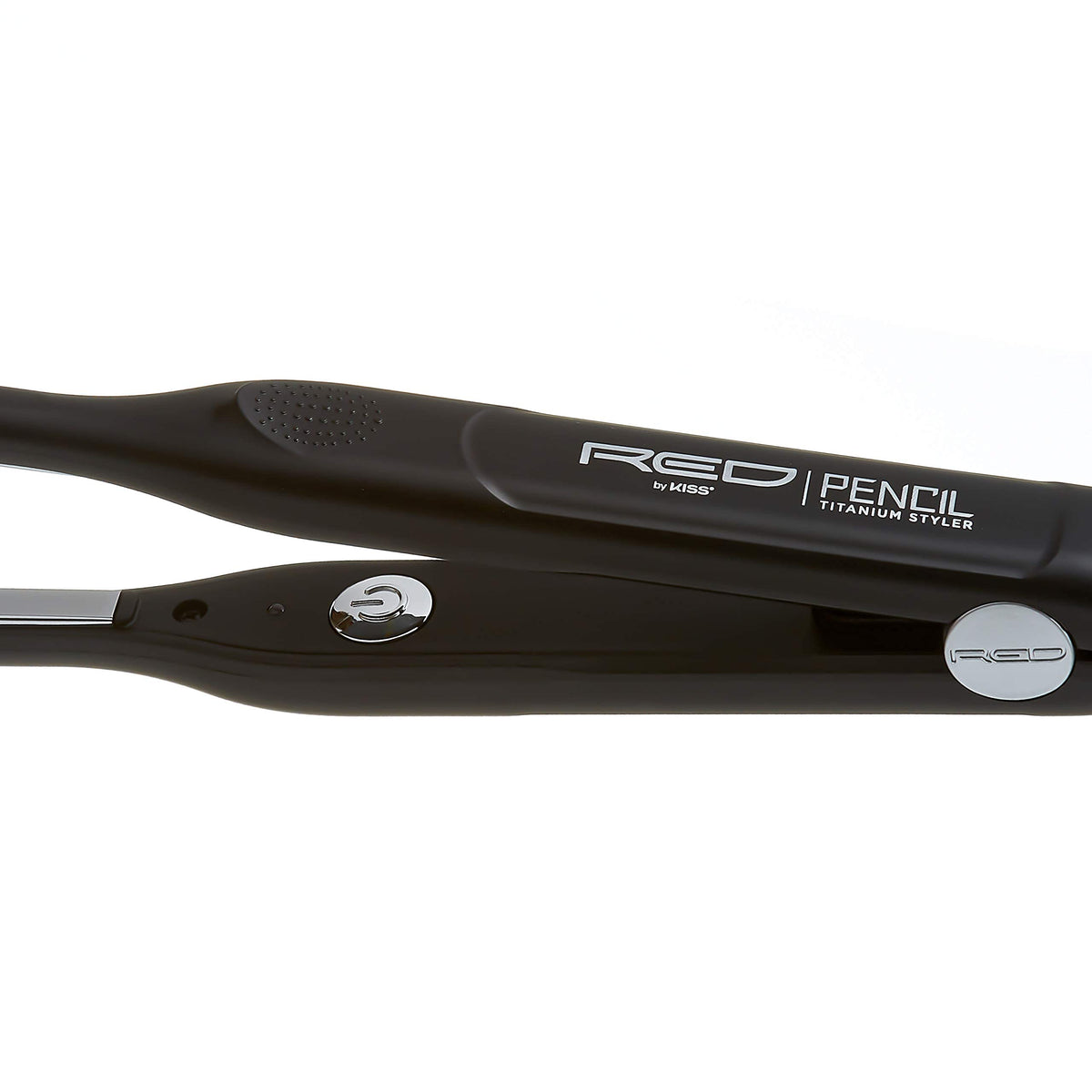 Red by Kiss Titanium Styler Pencil Flat Iron heat control demonstrates instant temperature adjustment.