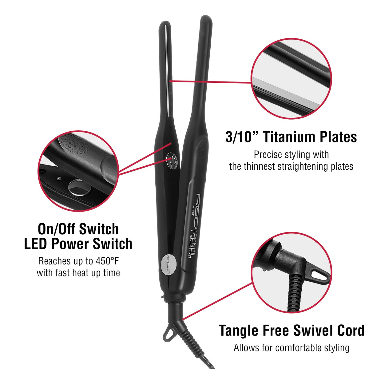 Red by Kiss Titanium Styler Pencil Flat Iron heat distribution shows even heat across plates.