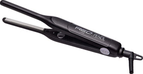 Red by Kiss Titanium Styler Pencil Flat Iron plates close-up showing ultra-thin titanium for precise styling.