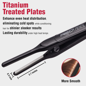 Red by Kiss Titanium Styler Pencil Flat Iron swivel cord highlights easy maneuverability.