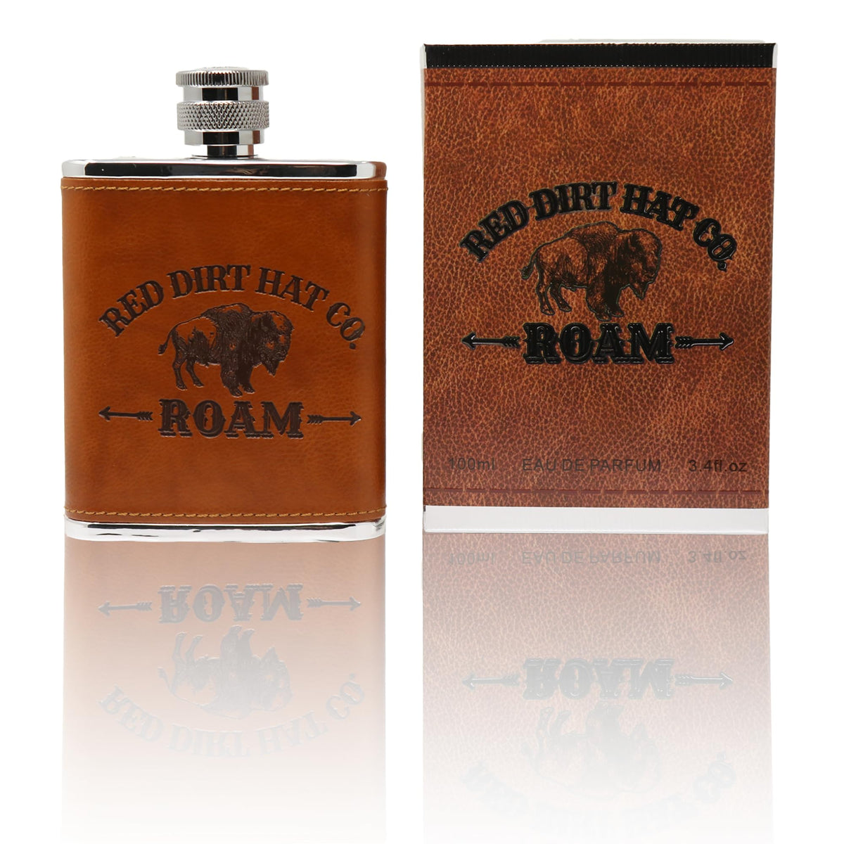 Red Dirt Hat Company Roam Cologne bottle on dresser for everyday confidence and fresh scent.