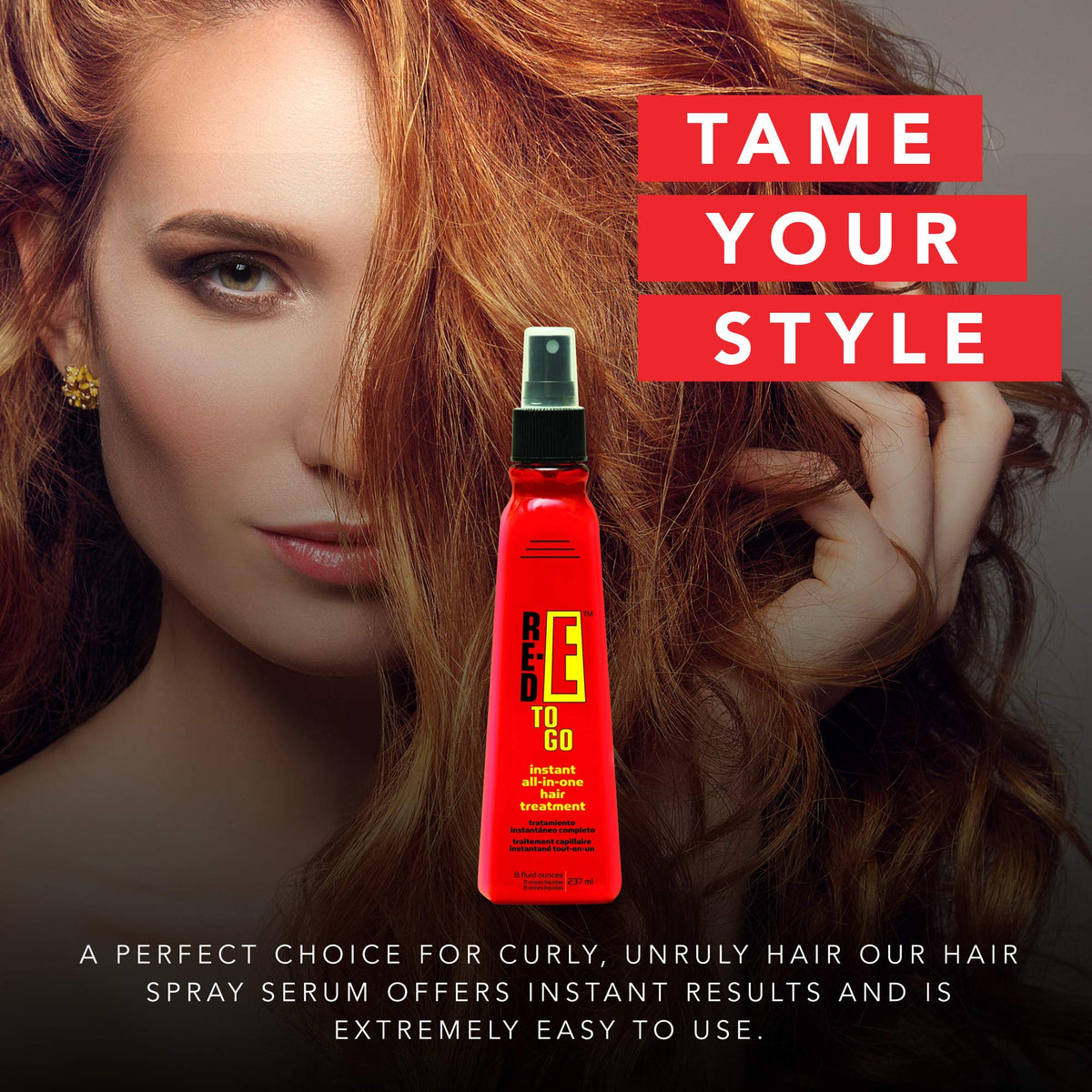 Red-E To Go heat protection during styling with a glossy finish.
