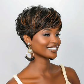 Red Pixie short curly wig close-up texture for natural look and soft feel