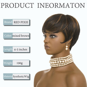 Red Pixie short curly wig packaging includes wig cap and gifts