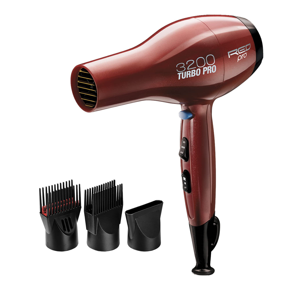 Red Pro 3200 Turbo Pro detangler dryer front view for home salon-quality styling