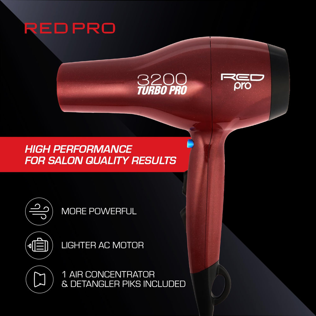 Red Pro 3200 Turbo Pro single-layer detangler pik speeds detangling for quick results