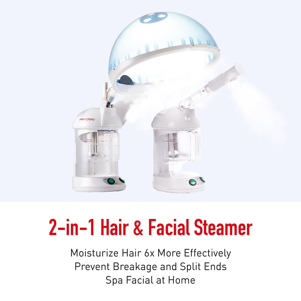 Red Pro Hair Therapy Steamer cap and hose highlighted for even moisture delivery
