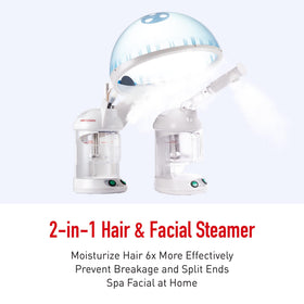 Red Pro Hair Therapy Steamer cap and hose highlighted for even moisture delivery