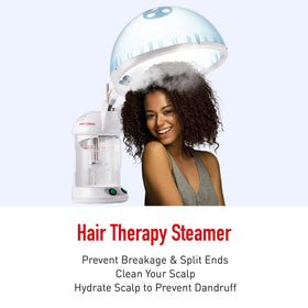 Red Pro Hair Therapy Steamer shows hair treatment setup for enhanced conditioning