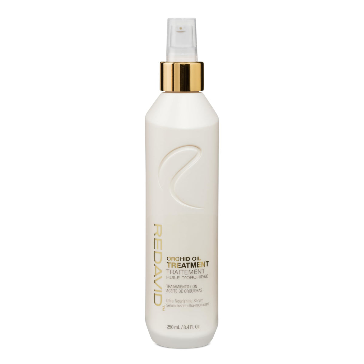 Redavid Orchid Oil bottle pour showing lightweight frizz control for curls.