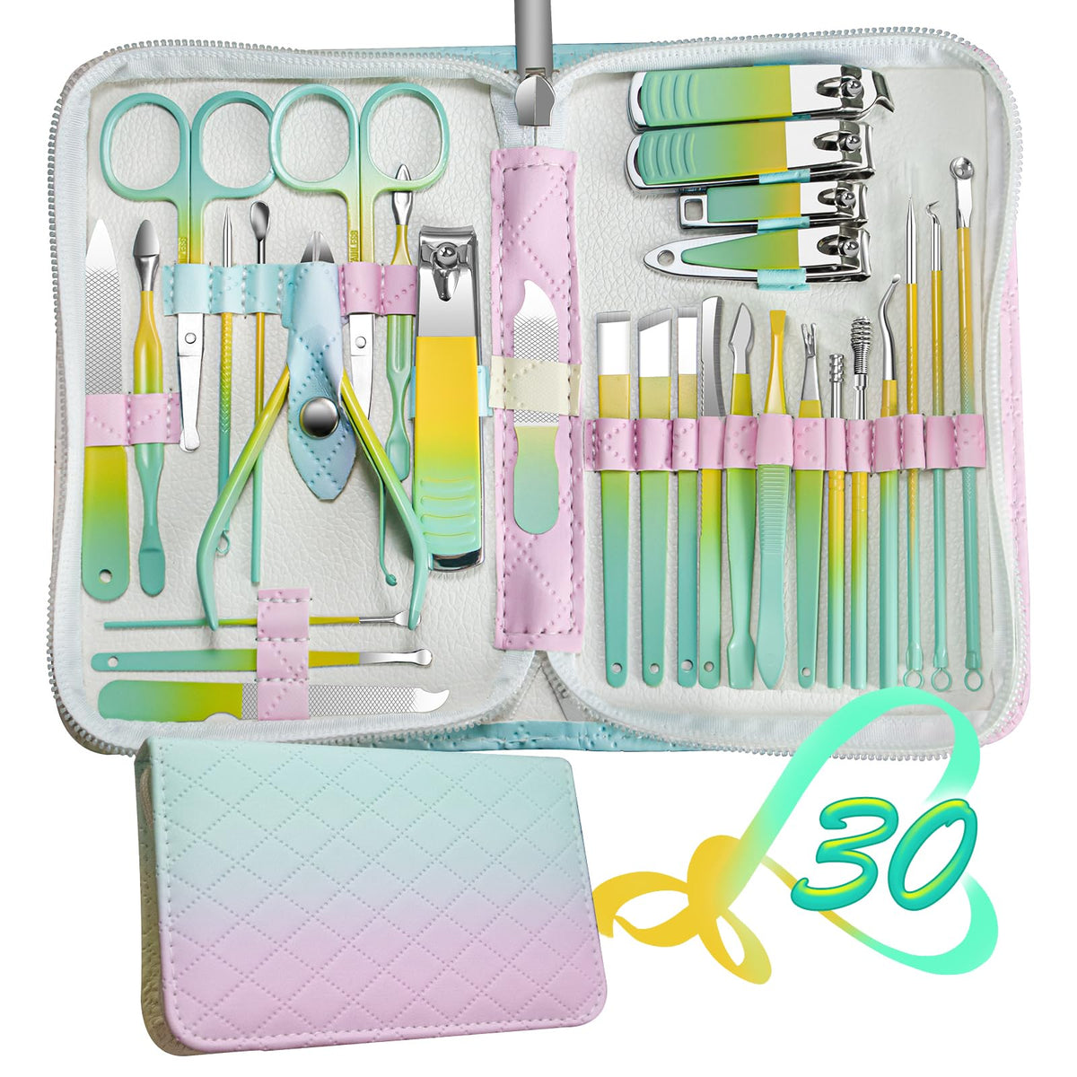 RedFlow 30-in-1 manicure set in leather case for organized travel grooming.