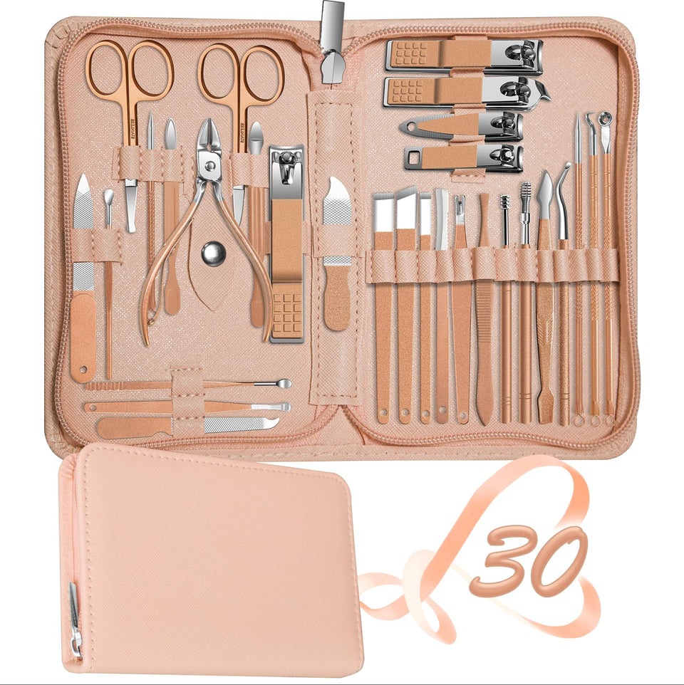 RedFlow rose gold manicure set case open for convenient on-the-go grooming