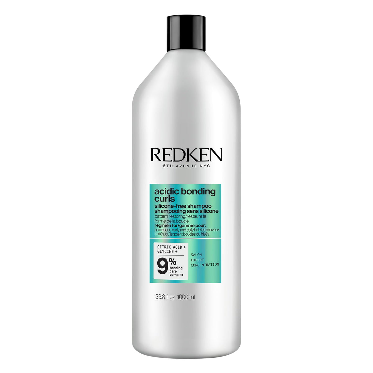 Redken Acidic Bonding Curls Shampoo bottle showing silicone-free hydration for defined curls