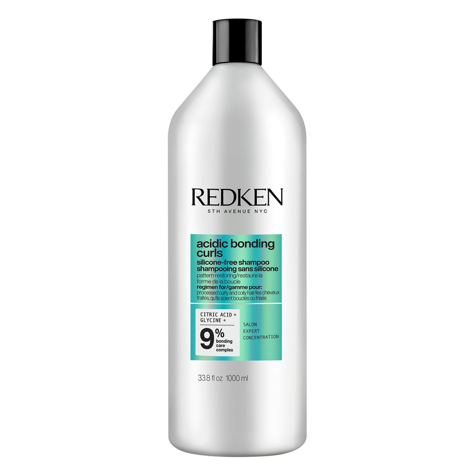 Redken Acidic Bonding Curls Shampoo bottle showing silicone-free hydration for defined curls
