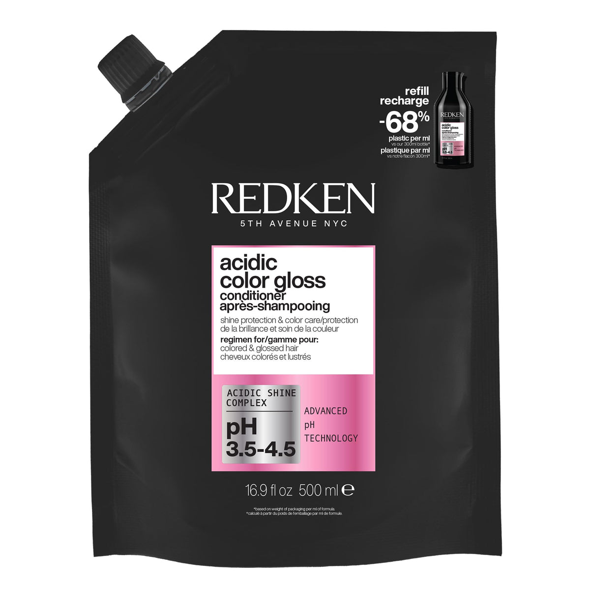 Redken Acidic Color Gloss Conditioner bottle shows color protection and salon-quality shine.