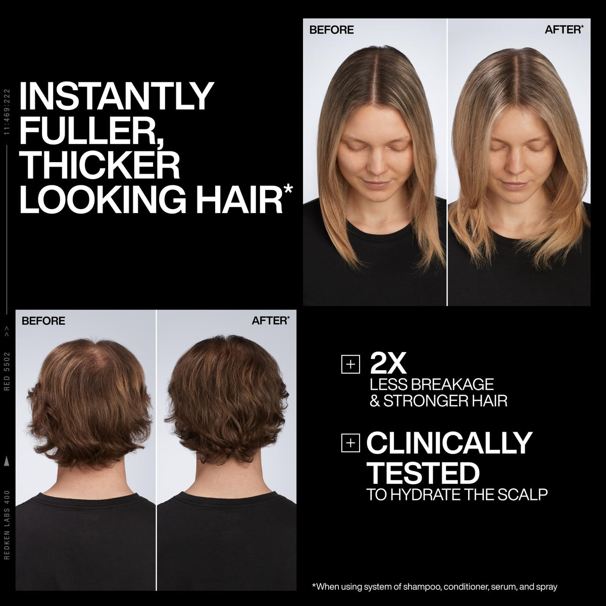 Close-up of hair texture and shine after using Redken product