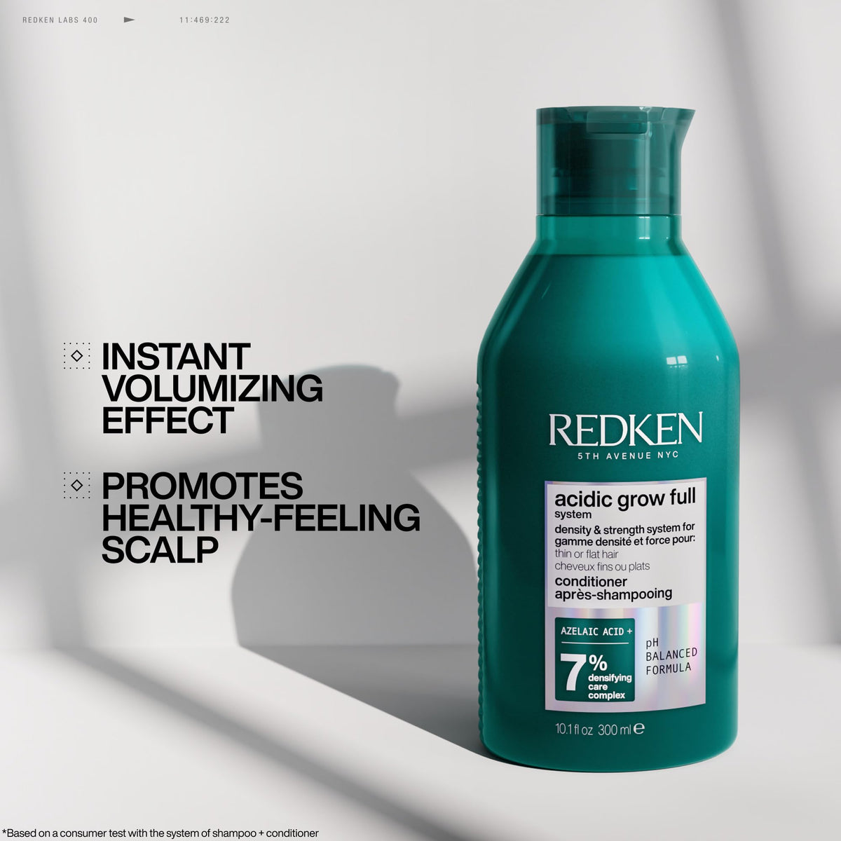 Redken Acidic Grow Full Conditioner scalp moisture close-up showing balanced hydration