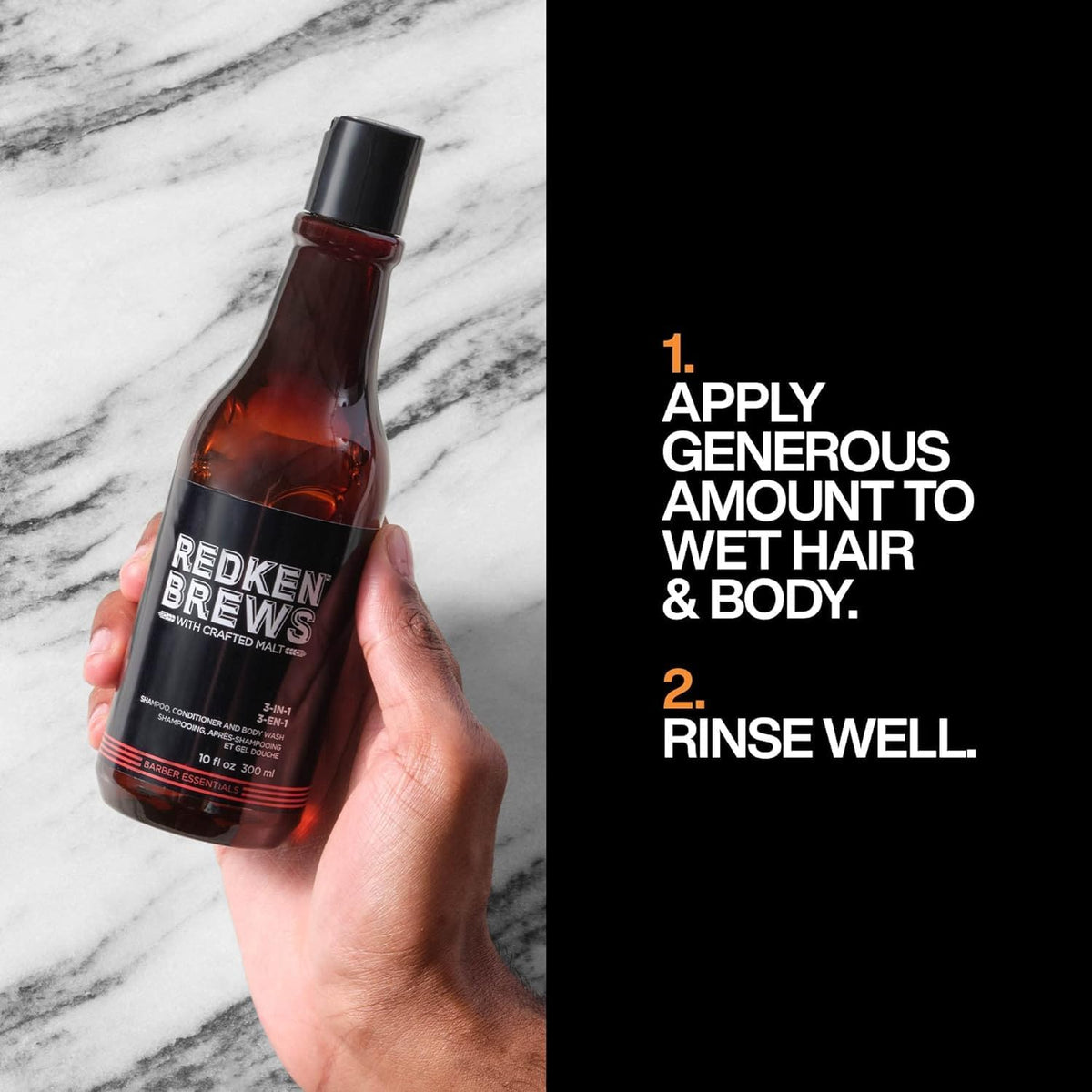 Redken Brews 3-In-1 daily-use bottle highlighting lightweight conditioning and cleansing.