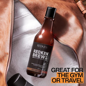 Redken Brews 3-In-1 gym bag essential for post-workout cleansing.