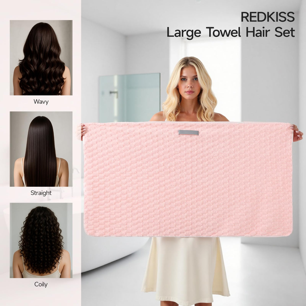 REDKISS blue 24x42 hair towel wrap designed for fast drying.