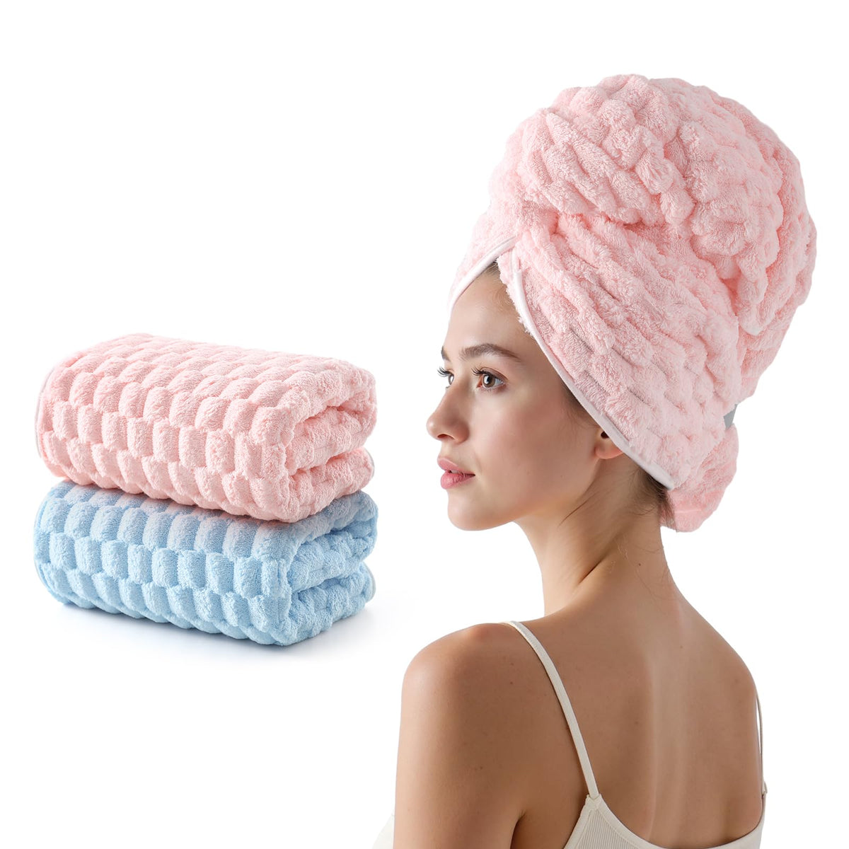REDKISS pink 24x42 hair towel wrap for quick drying and secure fit.